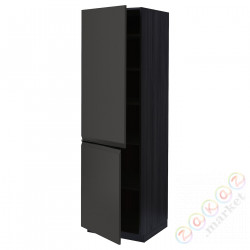 ⭐METOD⭐Высокий шкаф с полками/2Drz, черный/Upplöv матантрацит, 60x60x200 cm⭐ИКЕА-99495399