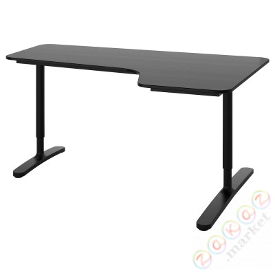 ⭐BEKANT⭐Угловой стол, правильно, Ясеневый шпон, морилка в черный цвет/черный, 160x110 cm⭐ИКЕА-99282864