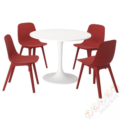 ⭐DOCKSTA / ODGER⭐Таблица и 4 стулья, белый/красный, 103 cm⭐ИКЕА-79440713
