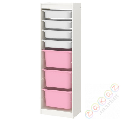 ⭐TROFAST⭐Книжный шкаф с контейнерами, белый/белый розовый, 46x30x145 cm⭐ИКЕА-09533206