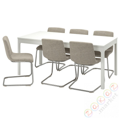 ⭐EKEDALEN / LUSTEBO⭐Таблица и 6 стулья, белый хром/Виарп бежевый/коричневый, 180/240 cm⭐ИКЕА-39523507