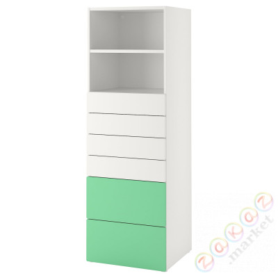 ⭐SMASTAD / PLATSA⭐Книжный шкаф, белый зеленый/с6 ящики, 60x57x181 cm⭐ИКЕА-59388075
