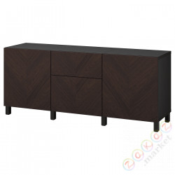 ⭐BESTA⭐Сочетание с ящики, Черно-коричневый Hedeviken/Stubbarp/темно коричневый bejcowана okleina dębowa, 180x42x74 cm⭐ИКЕА-69440252