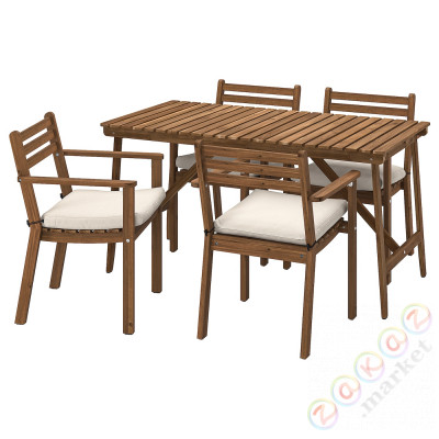 ⭐ASKHOLMEN⭐Таблица +4 стулья с подлокотниками., снаружи., темно коричневый/Frösön/Дувхольмен бежевый, 143x75 cm⭐ИКЕА-49530296