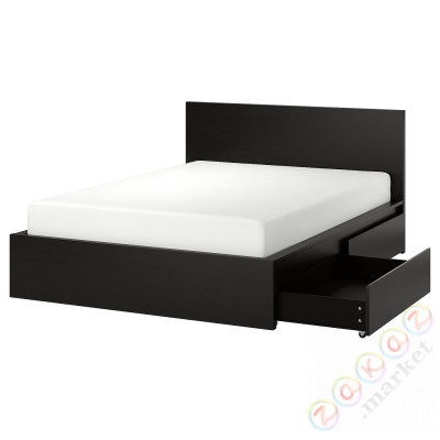 ⭐MALM⭐Каркас кровати с2 контейнеры, Черно-коричневый/Leirsund, 140x200 cm⭐ИКЕА-99176321