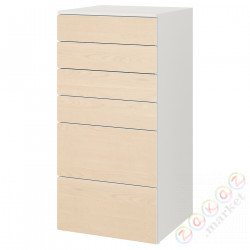 ⭐SMASTAD / PLATSA⭐Комод, 6 ящики, белый/береза, 60x57x123 cm⭐ИКЕА-49387731