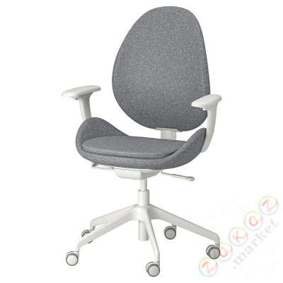 ⭐HATTEFJALL⭐Офисный стул с подлокотниками, Gunnared средний серый/белый⭐ИКЕА-60538960