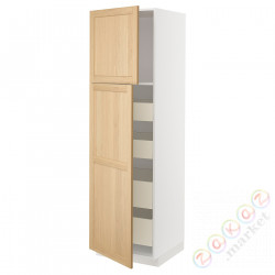 ⭐METOD / MAXIMERA⭐Шкаф, высота 2дверь/4лопата, белый/Forsbacka дуб, 60x60x200 cm⭐ИКЕА-59509497