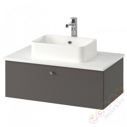 ⭐GODMORGON/TOLKEN / HORVIK⭐Шкаф со столешницей и мойкой 45х32 cm, Gillburen темно-серый/имитация мрамора Battery Brлюдоедund, 82x49x43 cm⭐ИКЕА-49338528