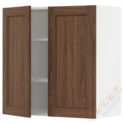 ⭐METOD⭐Навесной шкаф с полками/2 дверь, белый Enköping/коричневый орех, 80x80 cm⭐ИКЕА-69475109