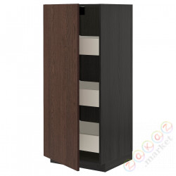 ⭐METOD / MAXIMERA⭐Высокий шкаф с ящики, черный/Sinarp коричневый, 60x60x140 cm⭐ИКЕА-39405877