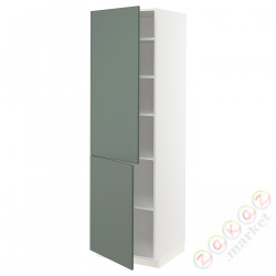 ⭐METOD⭐Высокий шкаф с полками/2Drz, белый/Bodarp серо-зеленый, 60x60x200 cm⭐ИКЕА-29466606