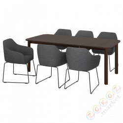 ⭐STRANDTORP / TOSSBERG⭐Таблица и 6 стулья, коричневый/черный металл/Серый, 150/205/260 cm⭐ИКЕА-99441028
