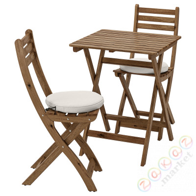 ⭐ASKHOLMEN⭐Садовый стол i 2 складные стулья, светло-коричневое пятно/Frösön/Дувхольмен бежевый⭐ИКЕА-79262329