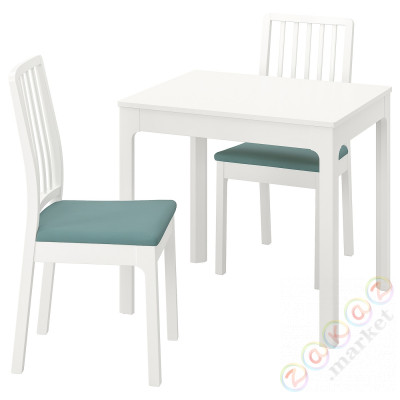 ⭐EKEDALEN / EKEDALEN⭐Таблица и 2 стулья, белый/Крючокebo светло-бирюзовый, 80/120 cm⭐ИКЕА-29429402