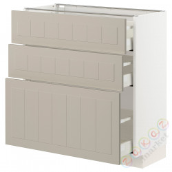 ⭐METOD / MAXIMERA⭐Напольный шкаф с 3 ящики, белый/Stensund бежевый, 80x37 cm⭐ИКЕА-79408157