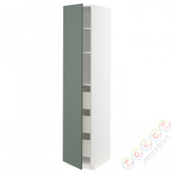 ⭐METOD / MAXIMERA⭐Высокий шкаф с ящики, белый/Bodarp серо-зеленый, 40x60x200 cm⭐ИКЕА-49359889