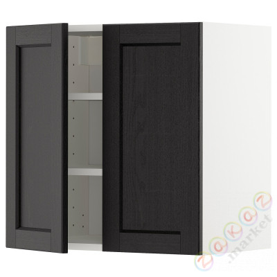 ⭐METOD⭐Навесной шкаф с полками/2 дверь, белый/Lerhyttan черный морилка, 60x60 cm⭐ИКЕА-89464218