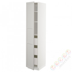 ⭐METOD / MAXIMERA⭐Высокий шкаф с ящики, белый/Lerhyttan светло-серый, 40x60x200 cm⭐ИКЕА-49386784