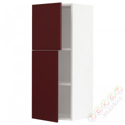 ⭐METOD⭐Навесной шкаф с полками/2 дверь, белый Kallarp/темно-красно-коричневый блеск, 40x100 cm⭐ИКЕА-79455380