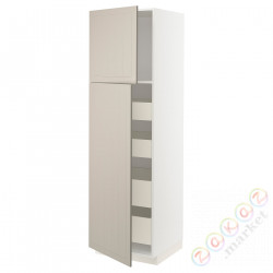 ⭐METOD / MAXIMERA⭐Шкаф, высота 2дверь/4лопата, белый/Stensund бежевый, 60x60x200 cm⭐ИКЕА-59468816