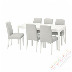 ⭐EKEDALEN / BERGMUND⭐Таблица и 6 стулья, белый/Orrsta светло-серый/белый, 180/240 cm⭐ИКЕА-89408232