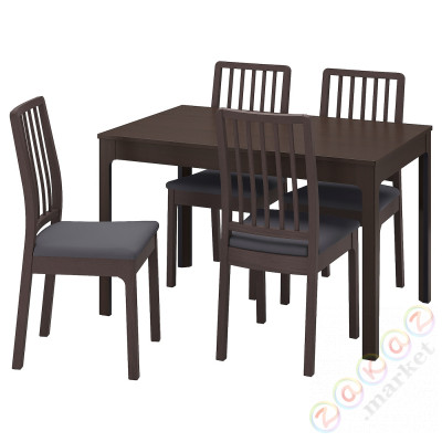 ⭐EKEDALEN / EKEDALEN⭐Таблица и 4 стулья, темно коричневый/Хакебо темно-серый, 120/180 cm⭐ИКЕА-79429414
