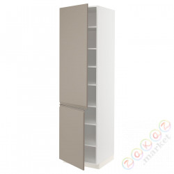 ⭐METOD⭐Высокий шкаф с полками/2Drz, белый/Upplöv матciemnoбежевый, 60x60x220 cm⭐ИКЕА-09492569