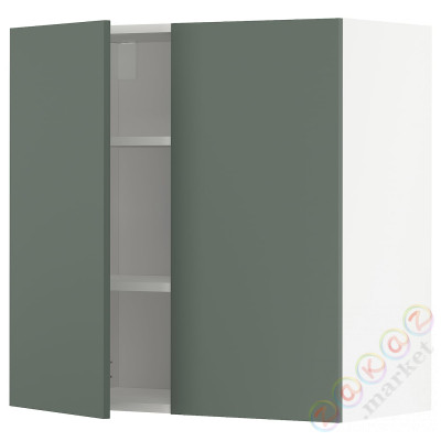 ⭐METOD⭐Навесной шкаф с полками/2 дверь, белый/Bodarp серо-зеленый, 80x80 cm⭐ИКЕА-49457856
