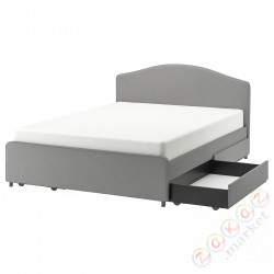 ⭐HAUGA⭐Мягкая кровать, 4 быстрое питание, Виссле серый, 160x200 cm⭐ИКЕА-29336610