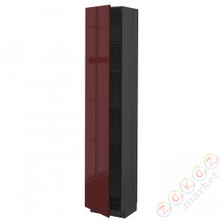 ⭐METOD⭐Высокий шкаф/полки, черный калларп/темно-красно-коричневый блеск, 40x37x200 cm⭐ИКЕА-49458832