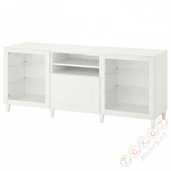 ⭐BESTA⭐Тумба под ТВ с ящики, белый/Смевикен/Каббарп белое прозрачное стекло, 180x42x74 cm⭐ИКЕА-49384558