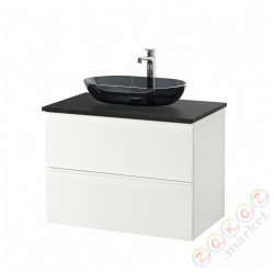 ⭐GODMORGON/TOLKEN / OXMYREN⭐Кабинет с umywalką nablatową, глянцевый белый/подражаниеacja черныйgo marmuru Смеситель Brлюдоедund, 82x49x72 cm⭐ИКЕА-29443120