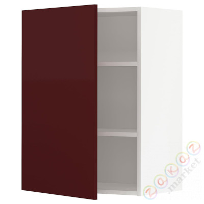 ⭐METOD⭐Навесной шкаф с полками, белый Kallarp/темно-красно-коричневый блеск, 60x80 cm⭐ИКЕА-29454156