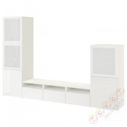 ⭐BESTA⭐Комбинация по ТВ/стаканане дверь, белый/Selsviken глянцевыйбелый матовое стекло, 300x42x193 cm⭐ИКЕА-19330798