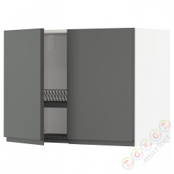 ⭐METOD⭐Навесной шкаф с крылом для сушки/2 дверь, белый/Voxtorpтемно-серый, 80x60 cm⭐ИКЕА-99467495