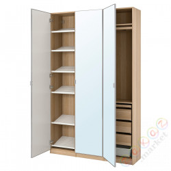 ⭐PAX / AHEIM⭐Комбинация шкафов, под беленый дуб/зеркало, 150x38x236 cm⭐ИКЕА-99336193