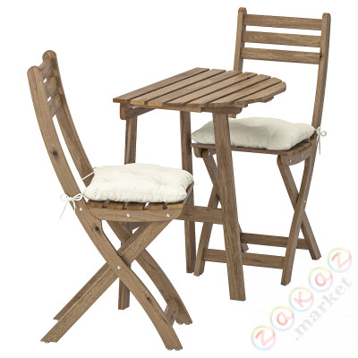 ⭐ASKHOLMEN⭐Садовый стол i 2 складные стулья, светло-коричневое пятно/Kuddarna бежевый⭐ИКЕА-89286004