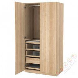 ⭐PAX / FORSAND⭐Комбинация шкафов, под беленый дуб/под беленый дуб, 100x60x201 cm⭐ИКЕА-99324944