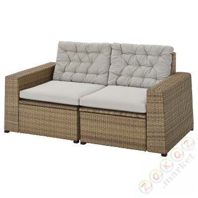 ⭐SOLLERON⭐2-пассажирский модульный диван, снаружи, коричневый/Kuddarna Серый, 161x82x84 cm⭐ИКЕА-29303214