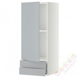 ⭐METOD / MAXIMERA⭐Навесной шкаф, дверь/2 ящики, белый/Veddinge Серый, 40x100 cm⭐ИКЕА-99461648