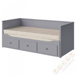 ⭐HEMNES⭐Диван с 3 ящики, 2 матрасы, Серый/Vannareid жесткий, 80x200 cm⭐ИКЕА-99390948