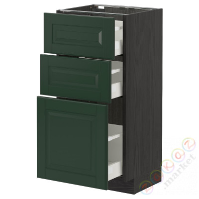 ⭐METOD / MAXIMERA⭐Напольный шкаф с 3 ящики, черный/Bodbyn темно-зеленый40x37 cm⭐ИКЕА-99314577