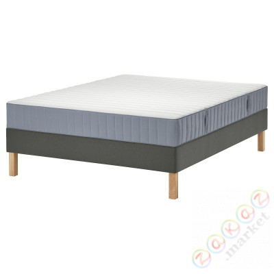 ⭐LYNGOR⭐Континентальная кровать, Valevåg жесткий/светло-синий темно-серый, 140x200 cm⭐ИКЕА-99551333