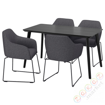 ⭐LISABO / TOSSBERG⭐Таблица и 4 стулья, черный/черный металл/Серый, 140x78 cm⭐ИКЕА-79288126