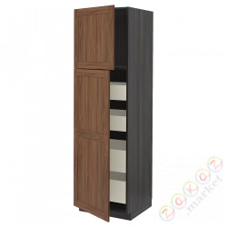 ⭐METOD / MAXIMERA⭐Шкаф, высота 2дверь/4лопата, черныйEnköping/коричневый орех, 60x60x200 cm⭐ИКЕА-09476442