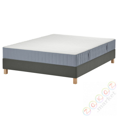 ⭐LYNGOR⭐Континентальная кровать, Valevåg жесткий/светло-синий темно-серый, 140x200 cm⭐ИКЕА-49551806