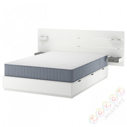 ⭐NORDLI⭐Каркас кровати свместимостьnik i матрасыm, с изголовьем белый/Вогстранда жесткий, 140x200 cm⭐ИКЕА-29539617