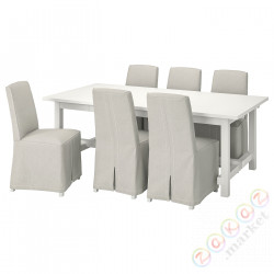 ⭐NORDVIKEN / BERGMUND⭐Таблица и 6 стулья, белый/Kolboda бежевый/темно-серый, 210/289 cm⭐ИКЕА-79407488