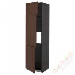 ⭐METOD⭐Ледяной шкаф высокий/замораживание/3Drz, черный/Sinarp коричневый, 60x60x220 cm⭐ИКЕА-09468809